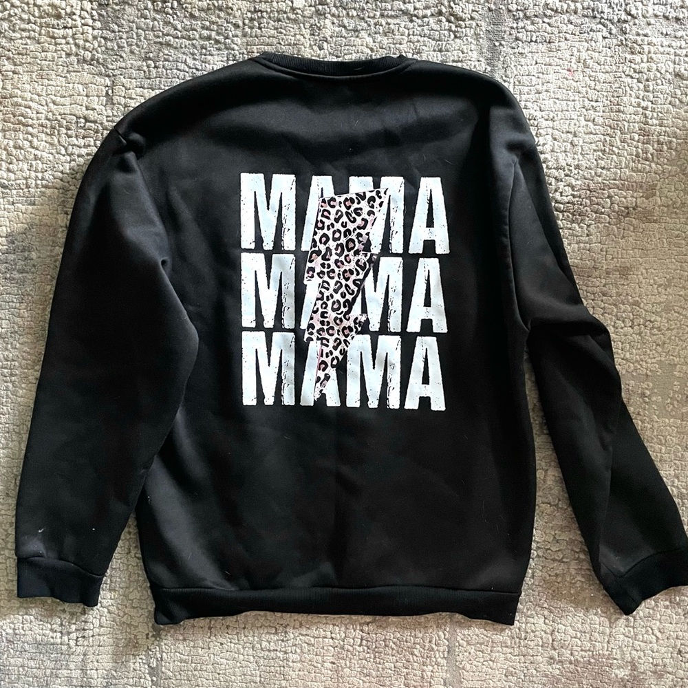 Black MAMA Graphic Sweatshirt with Leopard Accent